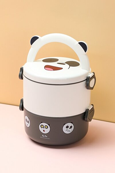Miniso We Bare Bears Lisanslı Çift Katlı Yemek Kabı (1850ml) - Panda