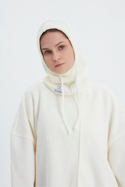 Birgül Bektaş Balaclava Ecru Tricotaj cu nervuri Beanie tricotată