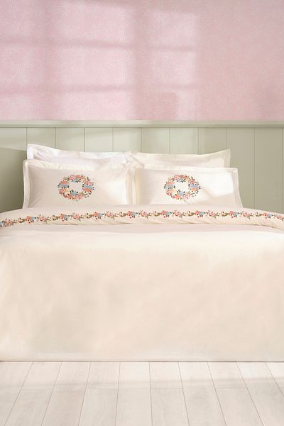 Karaca Home Merlin Embroidered 100% Cotton Double Duvet Cover Set White