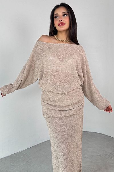 Cappmoda TKM-03697 Πλεκτά Mink Spider Υφασμάτινη Μπλούζα με μακρυμάνικο μπλούζα με λεπτομέρεια μέσης Σετ δύο τεμαχίων
