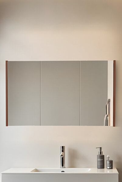 shop Aynalı Banyo Dolabı – Raflı Lavabo Üstü, Modern Tasarım - 80x70 - Üç Kapaklı Depolama