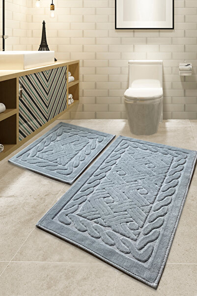 Chilai Home طقم دانيال جراي القطني مكون من قطعتين مقاس 60 × 100 سم و50 × 60 سم طقم سجادة حمام قطنية