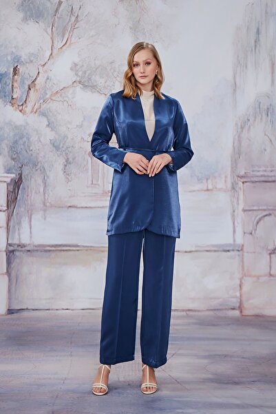 Birgül Bektaş Navy Blue Blazer Jacket Set - Collarless