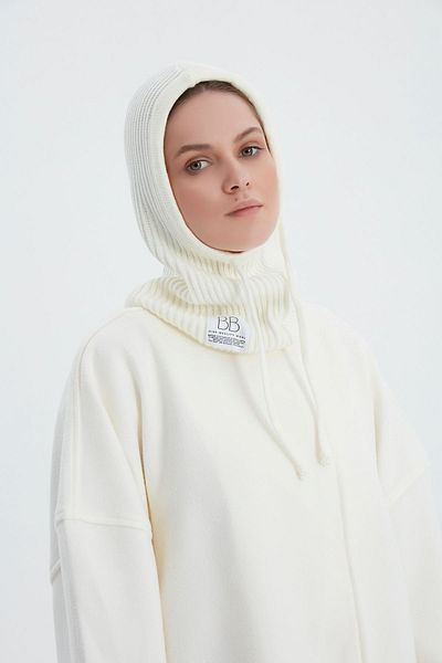 Birgül Bektaş Balaclava Ecru Tricotaj cu nervuri Beanie tricotată