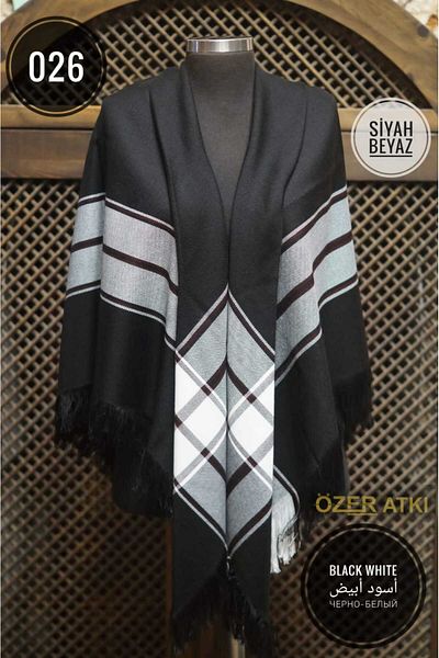 Özer Atkı Black and White Mother Shoulder Scarf