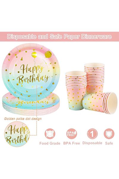 COOYA 80 PCS Disposable Cutlery Set, Including Paper Plate Cups Straws Knives Forks Spoons