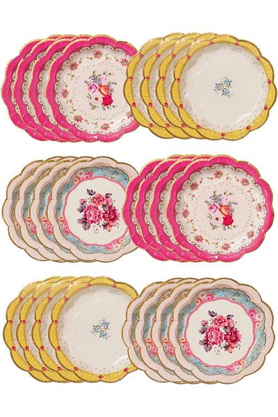 COOYA 24 Pcs Disposable Tableware, Vintage Floral, for Birthday, Party, Wedding, Anniversary(17cm)