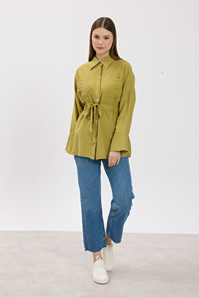Birgül Bektaş Khaki Double Pocket Tie-Up Shirt