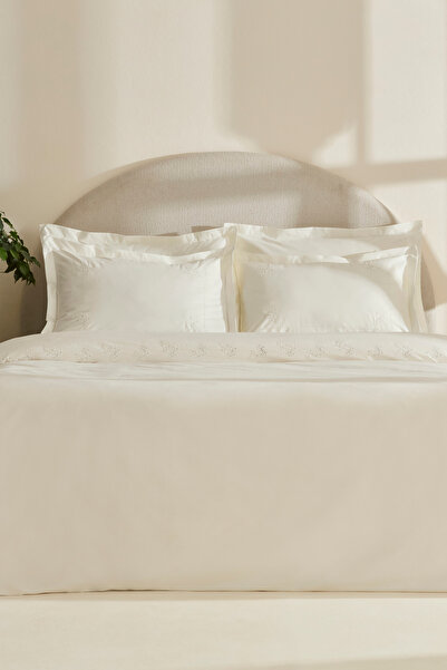 Karaca Home Striped Embroidered 100% Cotton Double Duvet Cover Set White