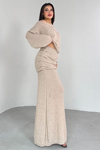 Cappmoda TKM-03697 Πλεκτά Mink Spider Υφασμάτινη Μπλούζα με μακρυμάνικο μπλούζα με λεπτομέρεια μέσης Σετ δύο τεμαχίων