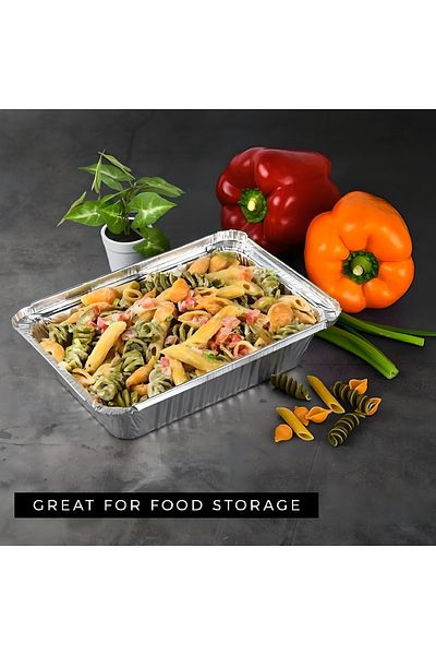 COOYA 50-Pack Disposable Pans with Lid Covers, Aluminum Oblong Foil, Recyclable for Meal Prep, Takeout