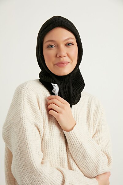 Birgül Bektaş Black Balaclava Corded Knitwear Knitted Beanie Headgear