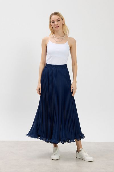 Birgül Bektaş Navy Blue Line Chiffon Skirt