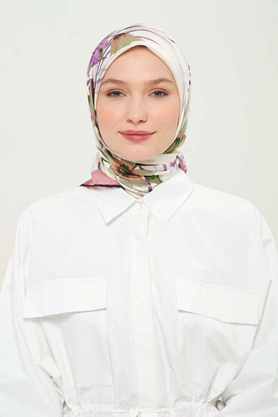 Madame Polo Printed Rayon Scarf Multicolor Patterned Daily Wrinkle-Free Non-Slip 90X90Cm
