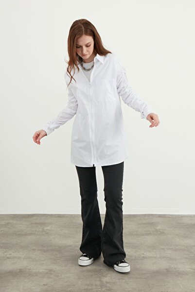 Birgül Bektaş Λευκό πουκάμισο με φερμουάρ