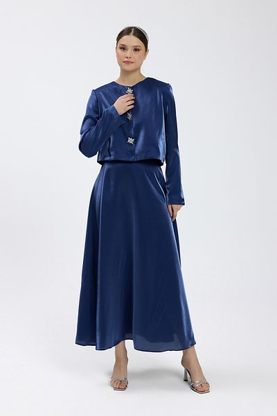 Birgül Bektaş Navy Blue Padded Skirt Set