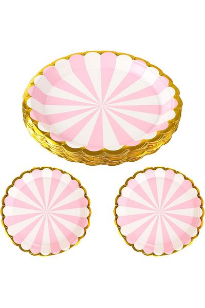 COOYA Disposable Plates, Pink and Gold Paper Plates, for Party(20 PCS)