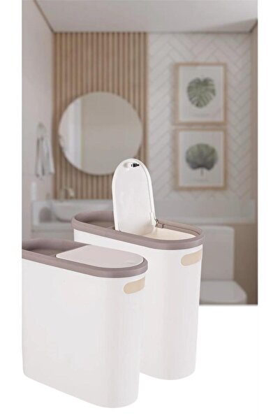 Bayev Kups Cream 10 Lt Click Trash Can, Kitchen, Bathroom, Toilet Trash Can with Toilet Paper Tank