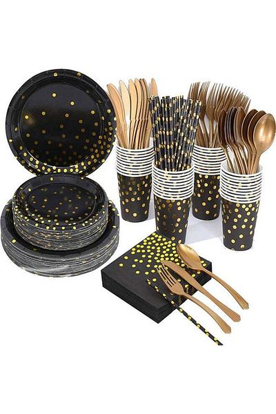 COOYA 200Pcs Disposable Tableware Set, Portable, Disposable Plastic Birthday Dinnerware Plates