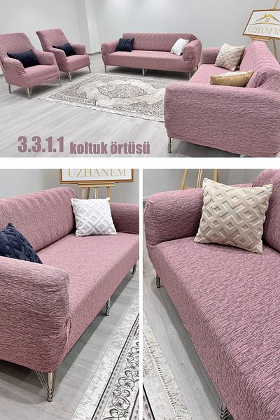 uzhanem Set cuvertură de canapea elastică din bumbac jacquard flexibil 3+3+1+1 - lavabil