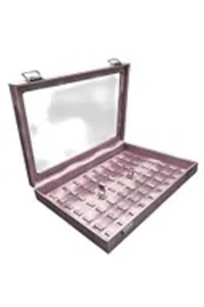 MeGass Dekor New Glass Covered Imera Leather Fabric Pink Color 34 cm / 24 cm Nail Ring Table