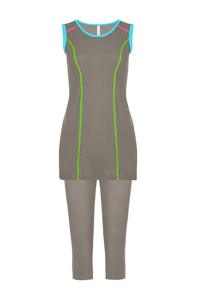 Remsa Mayo Remsa Lycra Αμάνικο ημικαλυμμένο μαγιό Hijab Πράσινο Μπλε Piping
