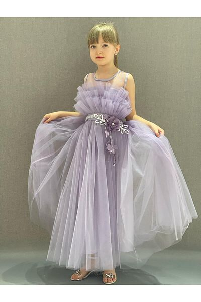 happyTekstil Girl's Robe Tiered Special Occasion Evening Dress - Lilac