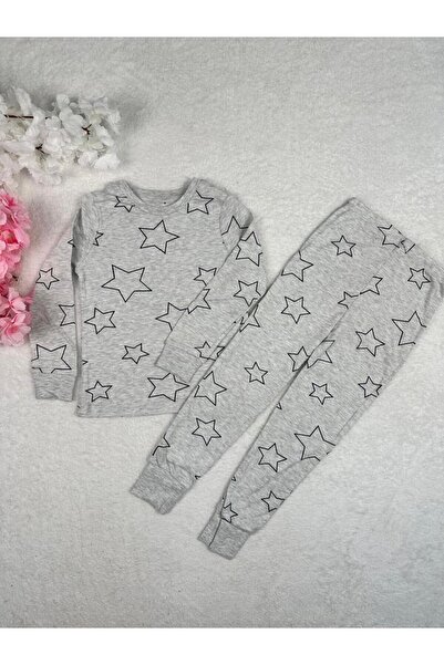 Little Miny Kids Minykids Orj. Pbk Star Pattern Gray Unisex Pajama Set