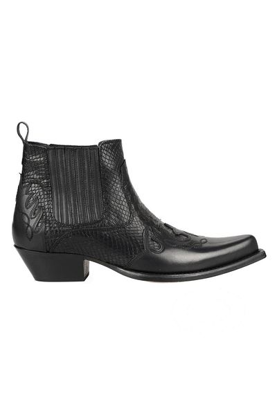 FootCourt Men's Black Leather Western Cowboy Boots