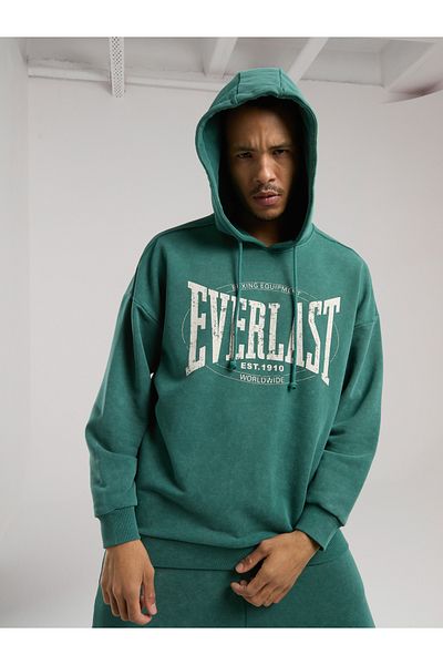 EVERLAST Автентичен мъжки боксов суитшърт с качулка, тъмнозелен, голям размер