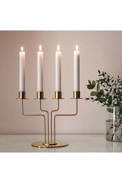 IKEA PÄRLBAND Candelabra, gold-colour, 22 cm