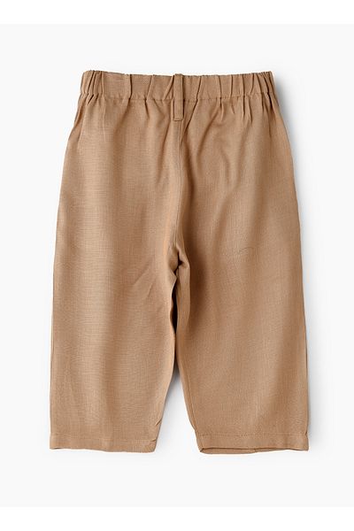 Basicxx Girls' Pleated Beige Pants with Button Detail