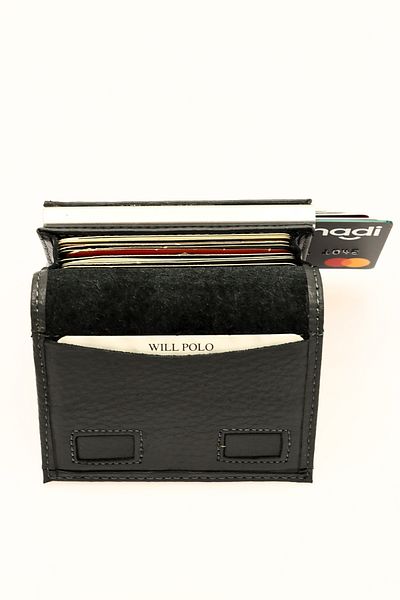 willpolo Genuine Calfskin Natural Pouch Compartment Mechanism Automatic Gray Card Holder Wallet