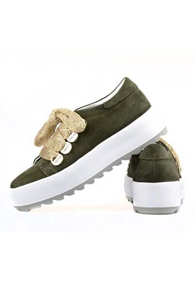 FootCourt Lace-Up Khaki Suede High Sole Women's Sneaker