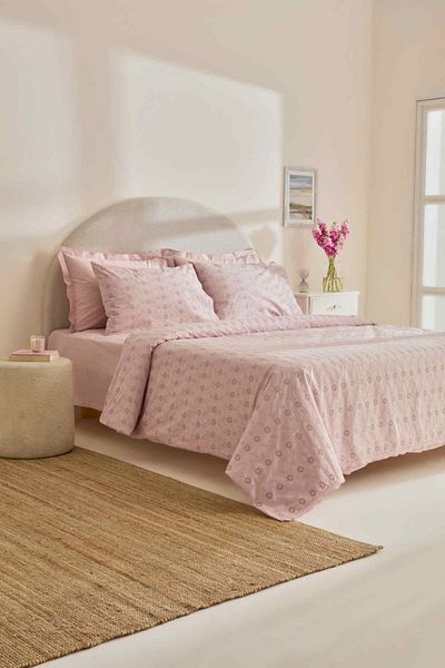 Karaca Home Vivien Brodeli 100% βαμβακερό σετ παπλωματοθήκης διπλής σε σκόνη