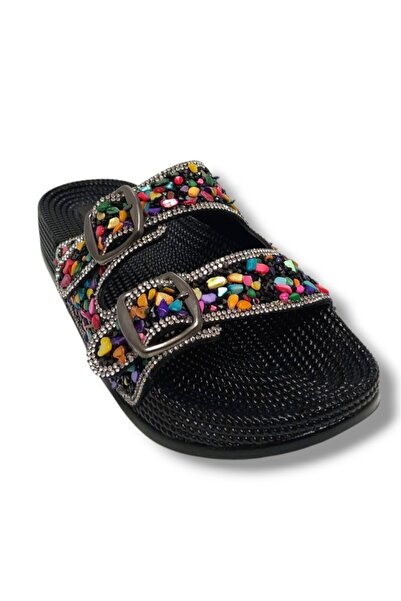 Pienn 20057-001 Papuci de damă Anatomical Fashion Stone, negru, multicolor