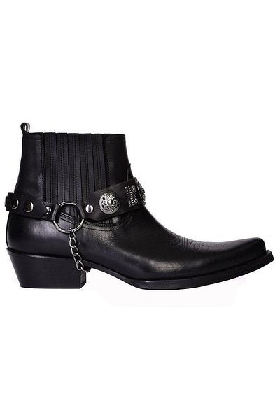 FootCourt Black Western Large Size Cowboy Boots Leather