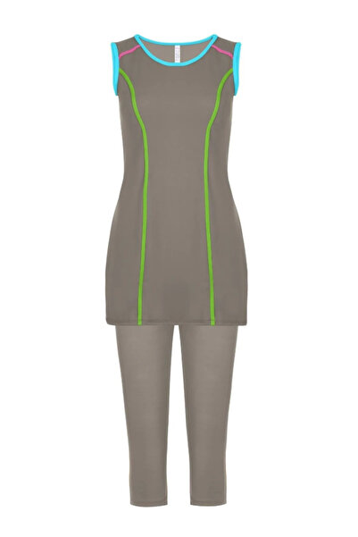 Remsa Mayo Remsa Lycra Sleeveless Semi Covered Hijab Swimsuit Green Blue Piping