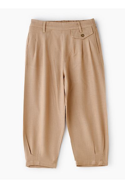 Basicxx Girls' Pleated Beige Pants with Button Detail