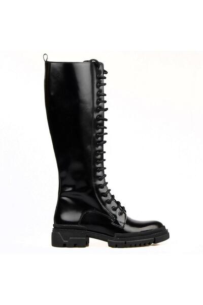 FootCourt Kadın Fermuarlı Siyah Uzun Çizme (PANZER)