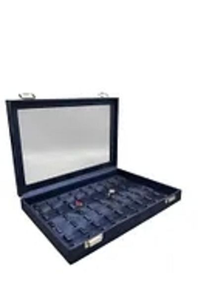 MeGass Dekor New Glass Covered Imera Leather Fabric Navy Blue Color 34 cm / 24 cm Nail Ring Table