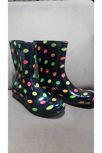 Emek Feliçita_Zenne_Rain_Boots Κοντός λαιμός Μαύρες πουά μπότες 23εκ