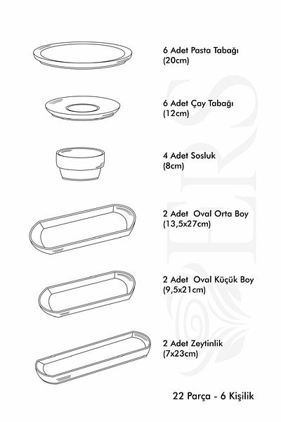 Erbaşlar Zambak Luxury Embossed 22 Piece Breakfast Set for 6 People