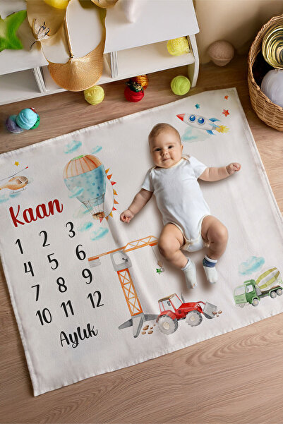 Homamia %100 Pamuk İsme Özel Bebek Fotoğraf Çekim Anı Örtüsü (120x100 cm)