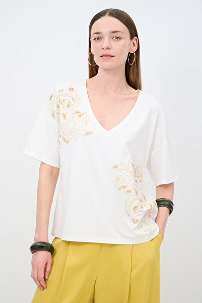 Love My Body V Yaka Baskılı Tişört