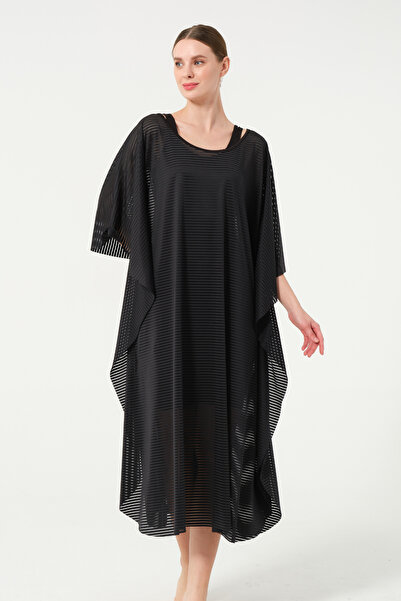 İYİBU Black Striped Pareo over Swimsuit – Oversize Stylish Beachwear