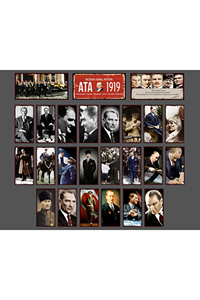 Hayal Poster Atatürk Posteri 24 adet 10x20 Retro Ahşap Poster Tablo