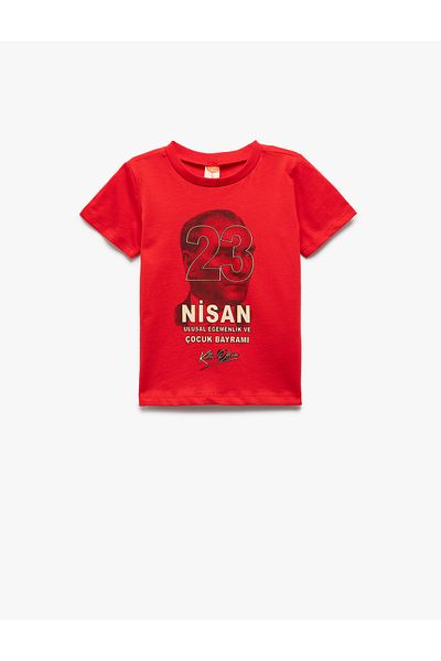 Koton Ataturk Printed Crew Neck Short Sleeve Cotton T-Shirt