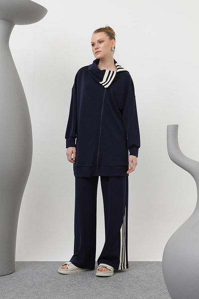Puane 14292 Women's Modal Suit with Stripe Detail on Collar and Trousers