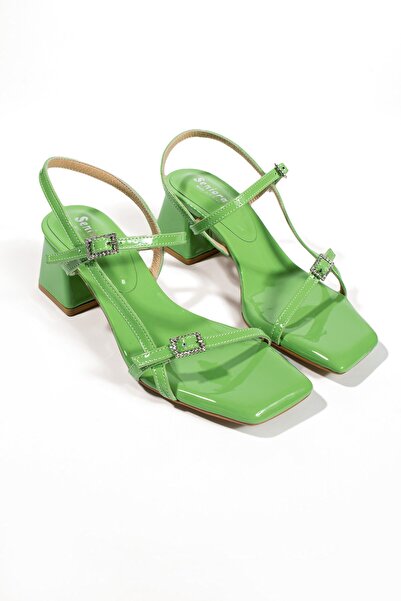 Seniorah Green Patent Leather Frida Women's Heeled Shoes